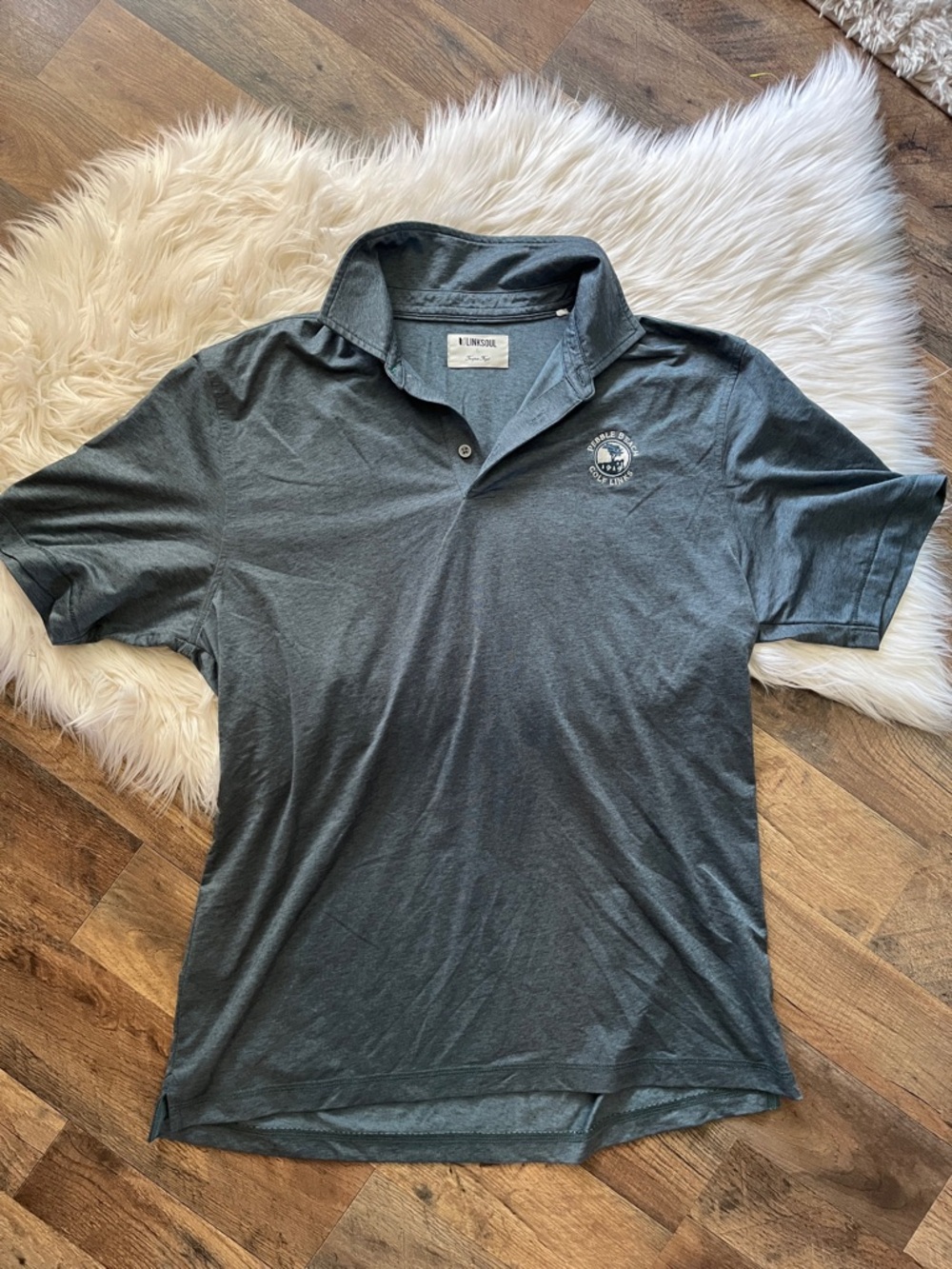 Linksoul Pebble Beach Golf Links Polo Shirt Large Gray Performance Short Sleeve